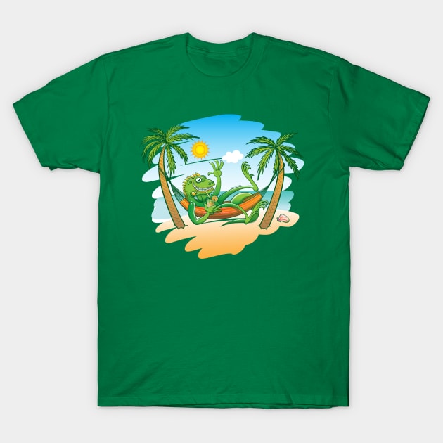 Lazy iguana relaxing in a hammock at the beach T-Shirt by zooco